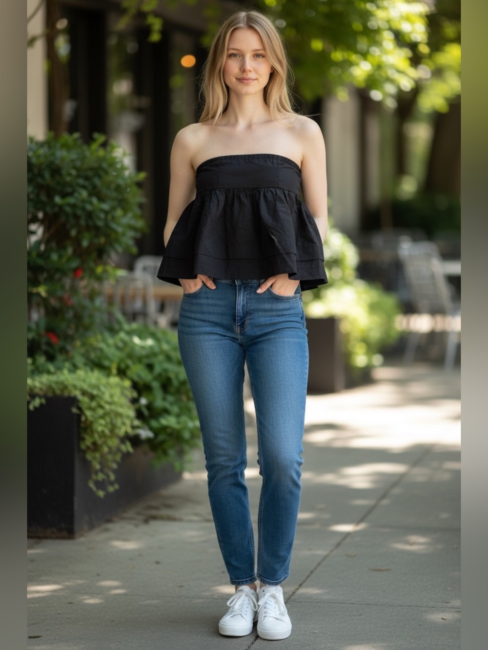 HUNTER BELL New York Black Strapless Flared Crop Top Sz 6